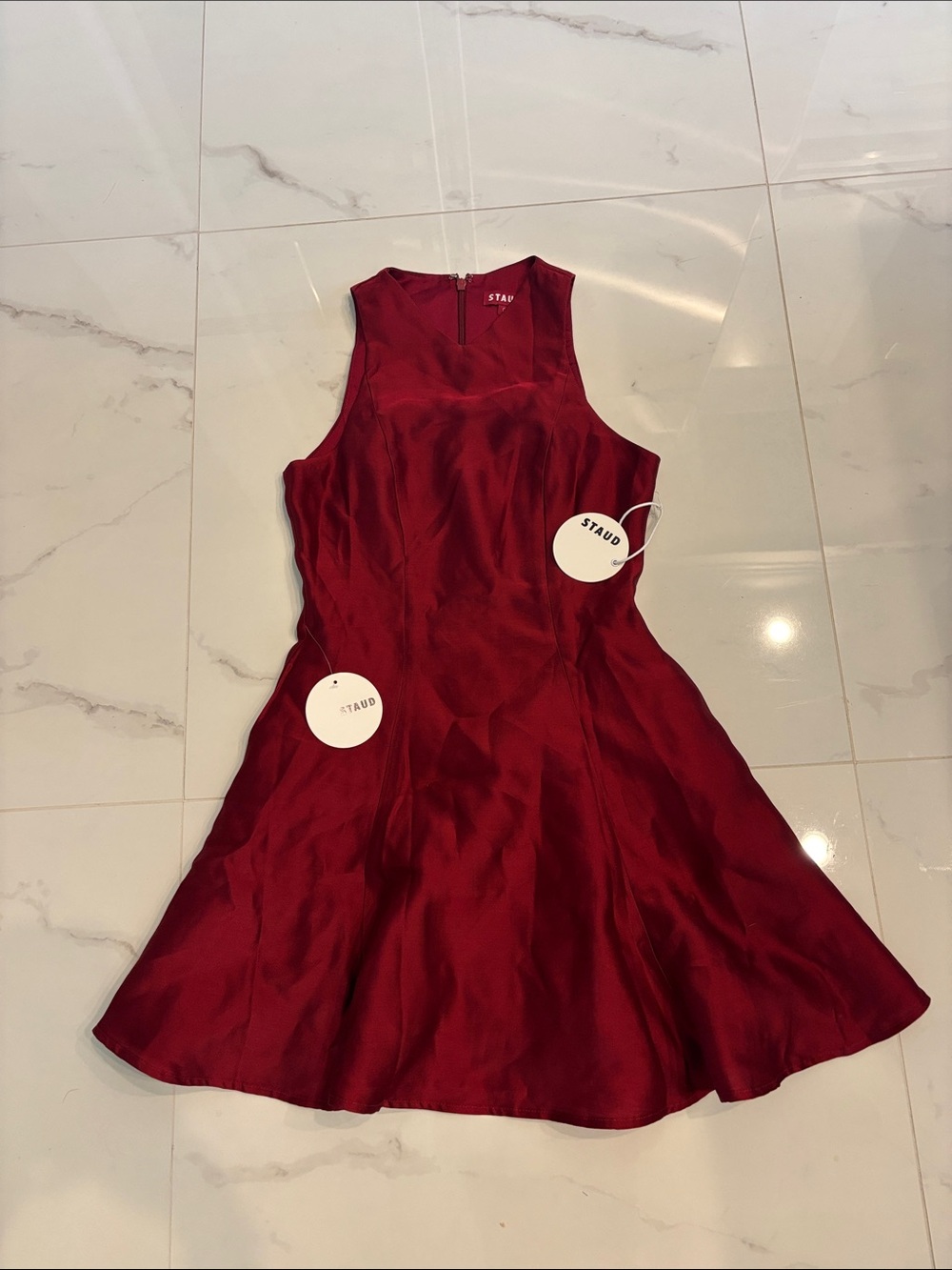NWT STAUD Red Sleeveless Fit-and-Flare Dress